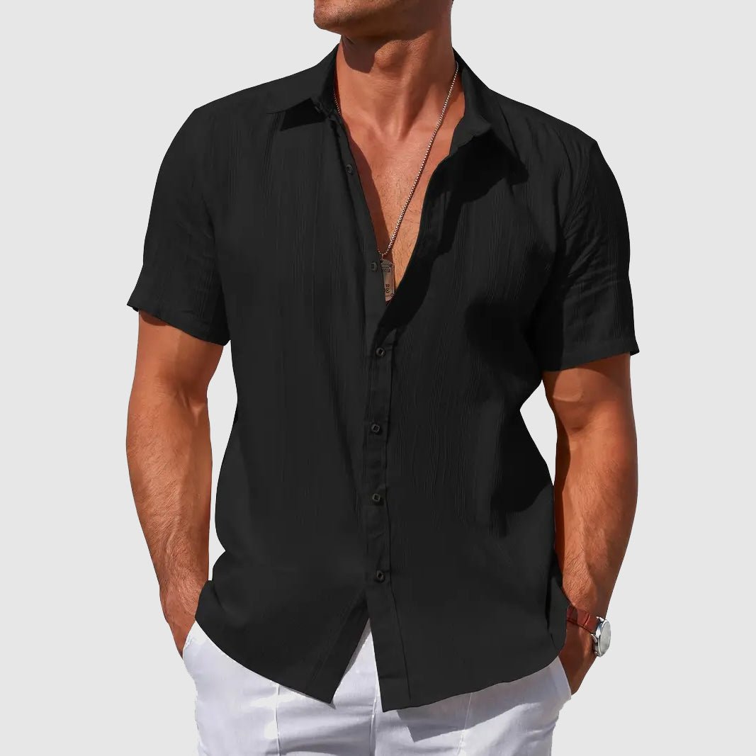 Men's Short Sleeve Button-Front Linen Shirt - Black