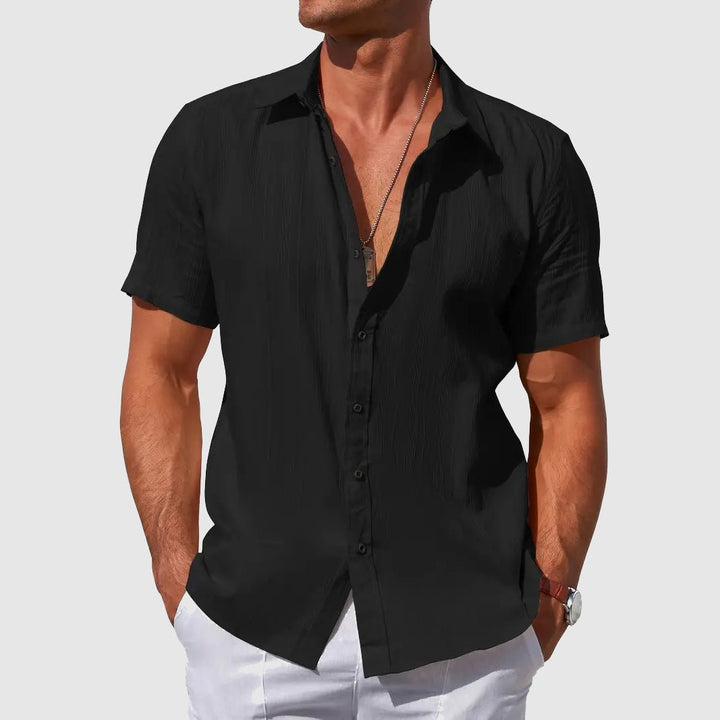 Men's Short Sleeve Button-Front Linen Shirt - Black