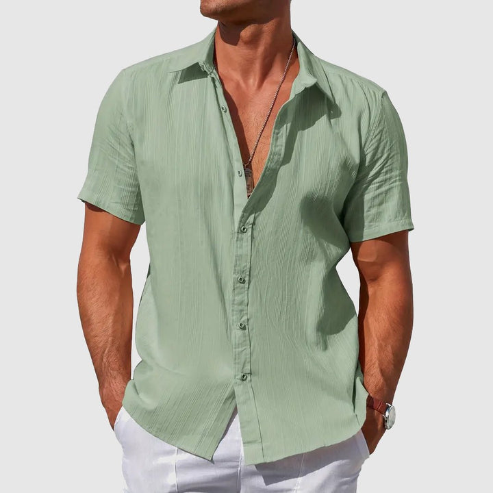 Men's Short Sleeve Button-Front Linen Shirt - Sage Green