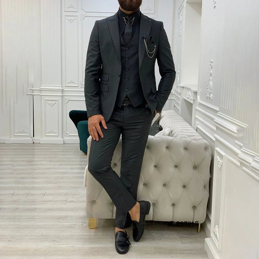 Men's Single-Breasted Three-Piece Notch-Lapel Suit Set