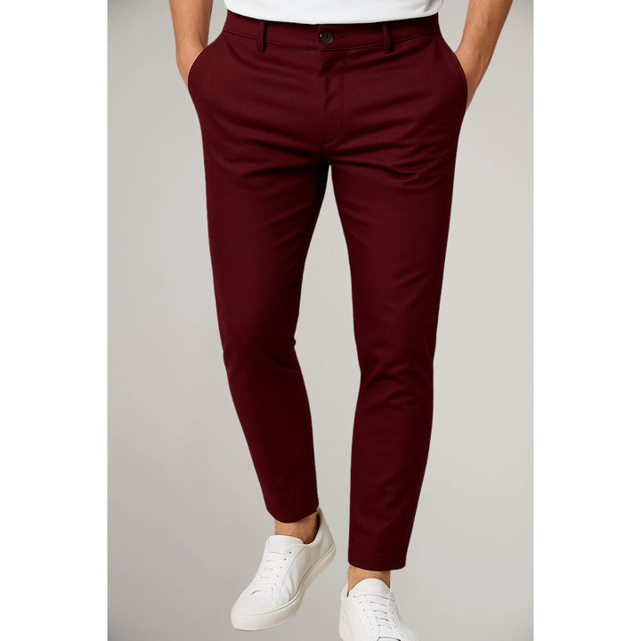 Men's Slim-Fit Button-Zip Tailored Pants - Red
