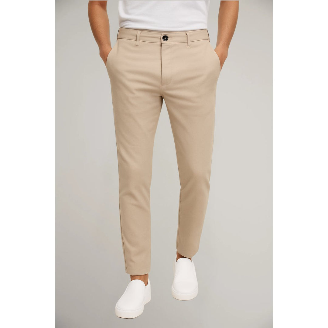 Men's Slim-Fit Button-Zip Tailored Pants - Light Brown