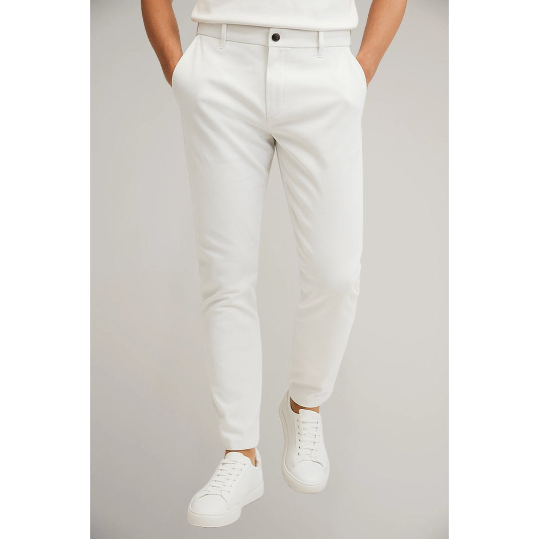 Men's Slim-Fit Button-Zip Tailored Pants - White