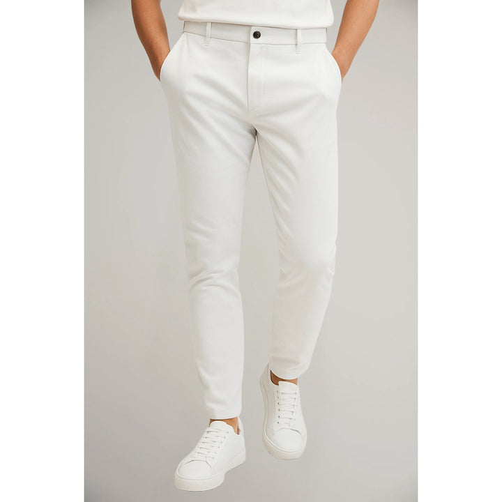 Men's Slim-Fit Button-Zip Tailored Pants - White