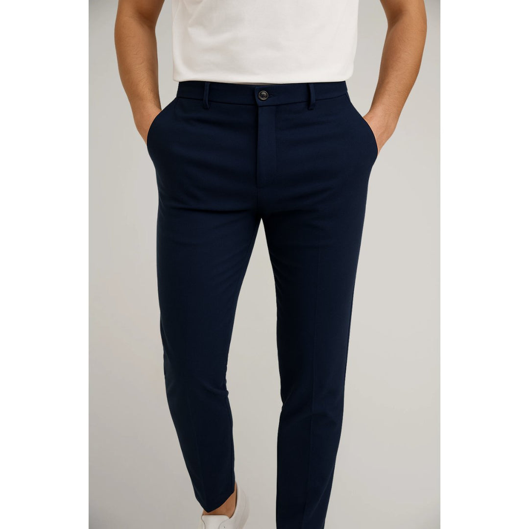 Men's Slim-Fit Button-Zip Tailored Pants - Navy Blue