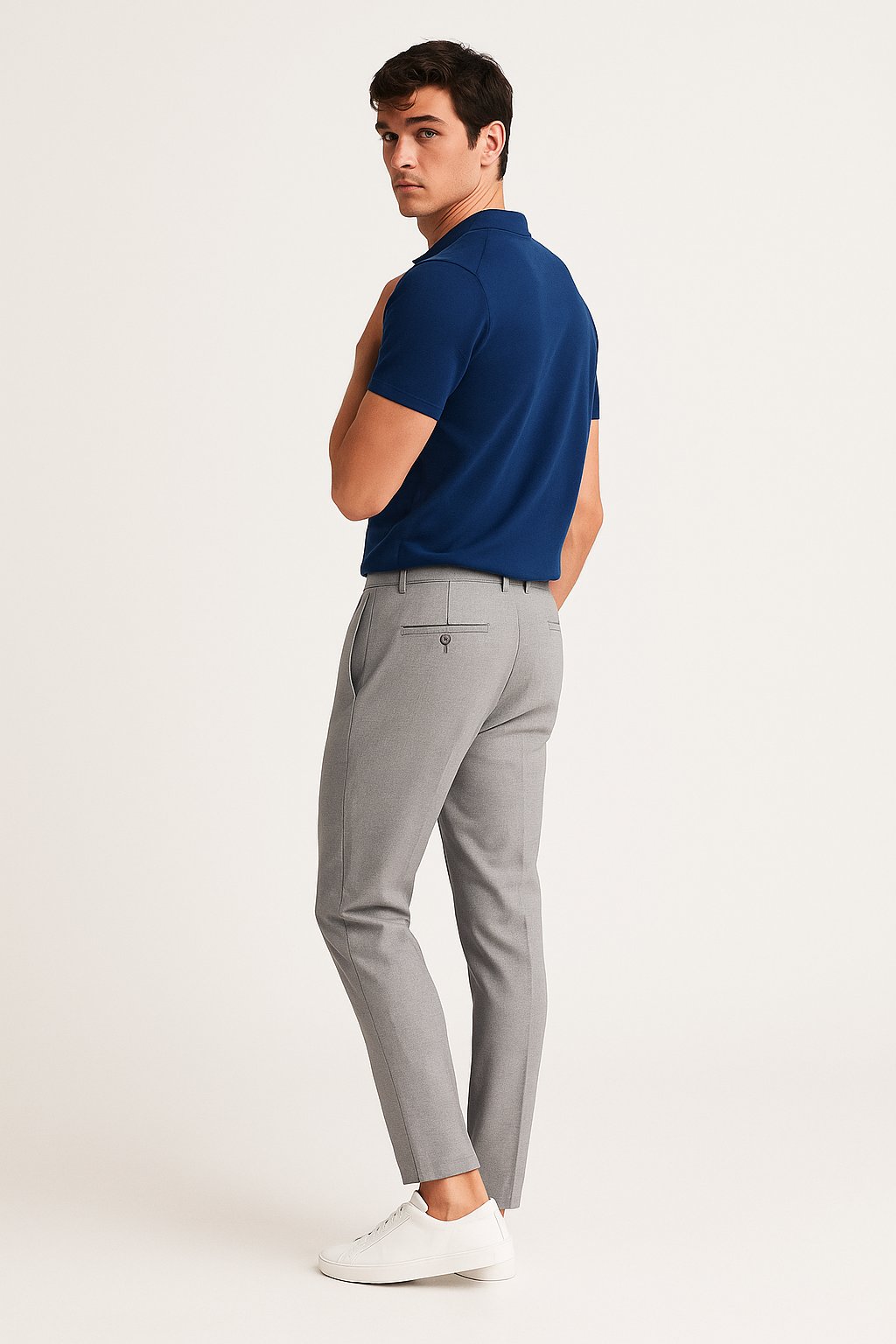 Men's Slim-Fit Button-Zip Tailored Pants - Light Grey
