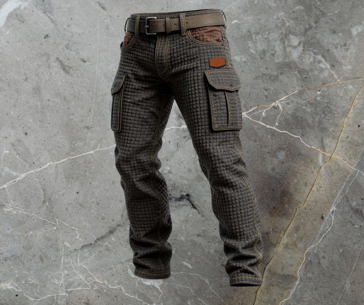 Men's Slim-Fit Textured Cargo Pants with Side Pockets - Schwarz