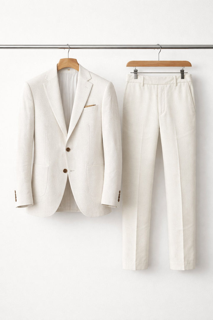 Men's Slim-Fit Two-Piece Set Professional Suit - White