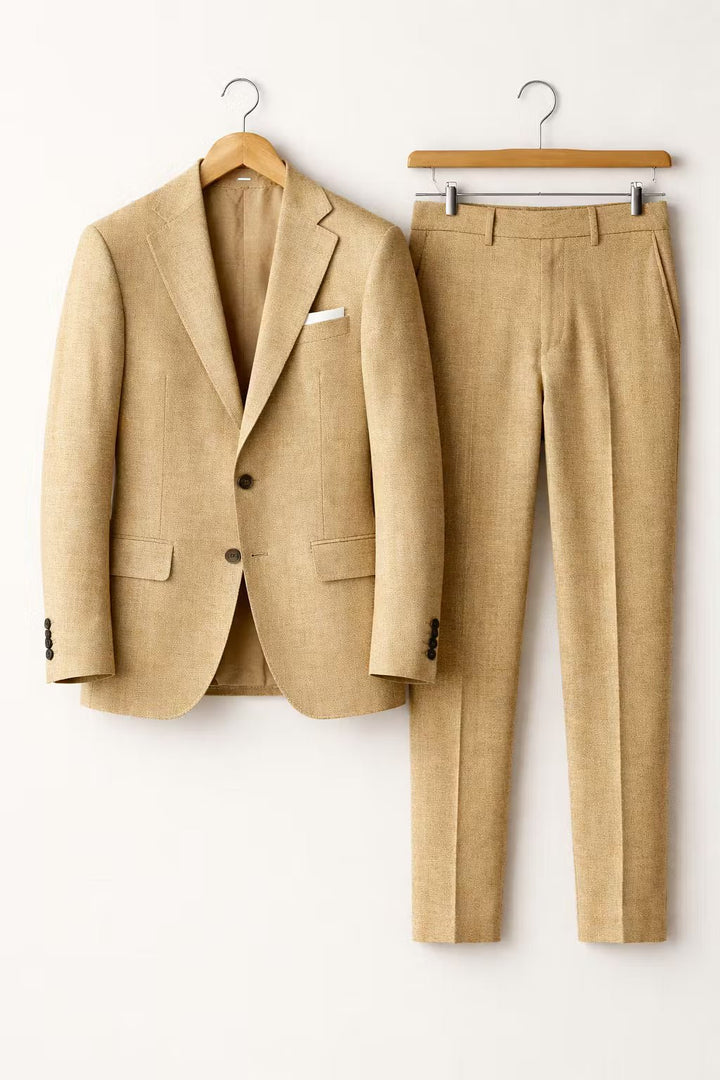 Men's Slim-Fit Two-Piece Set Professional Suit - Khaki