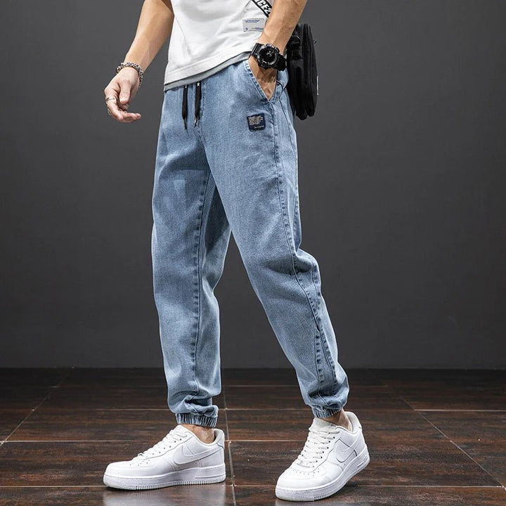 Men's Stretch Denim Elastic Waist Jogger Pants - Blue
