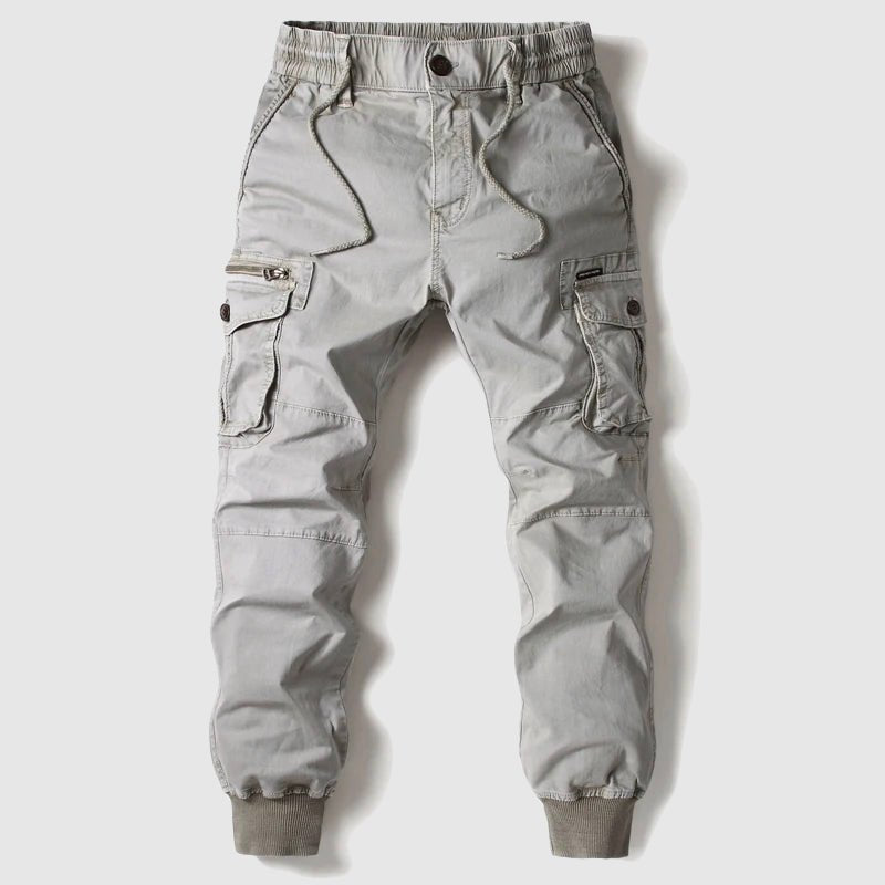 Men's Tactical Cargo Jogger Pants with Drawstring Waist - Grey