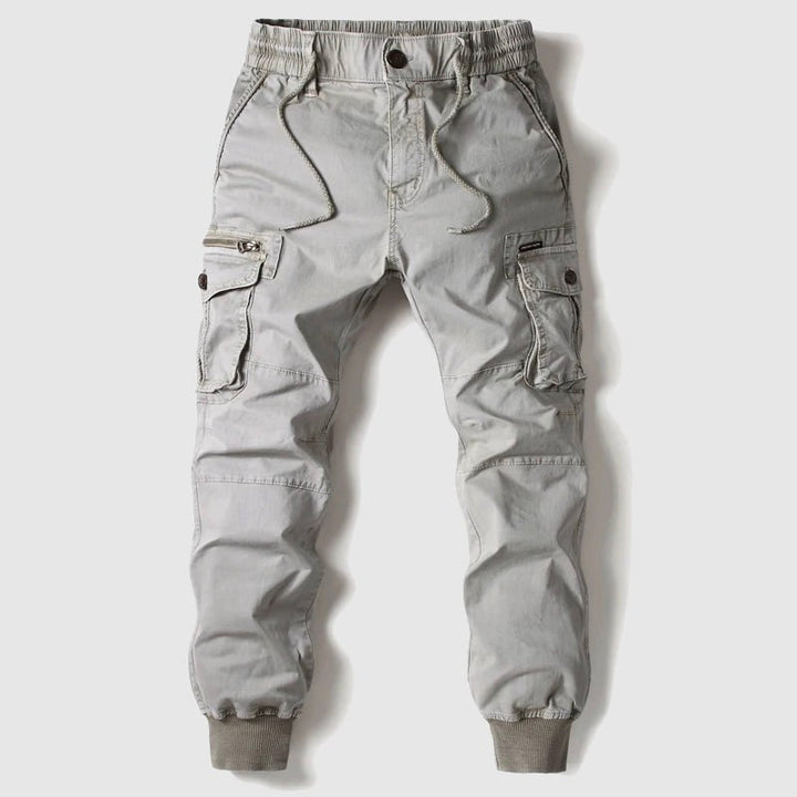 Men's Tactical Cargo Jogger Pants with Drawstring Waist - Grey
