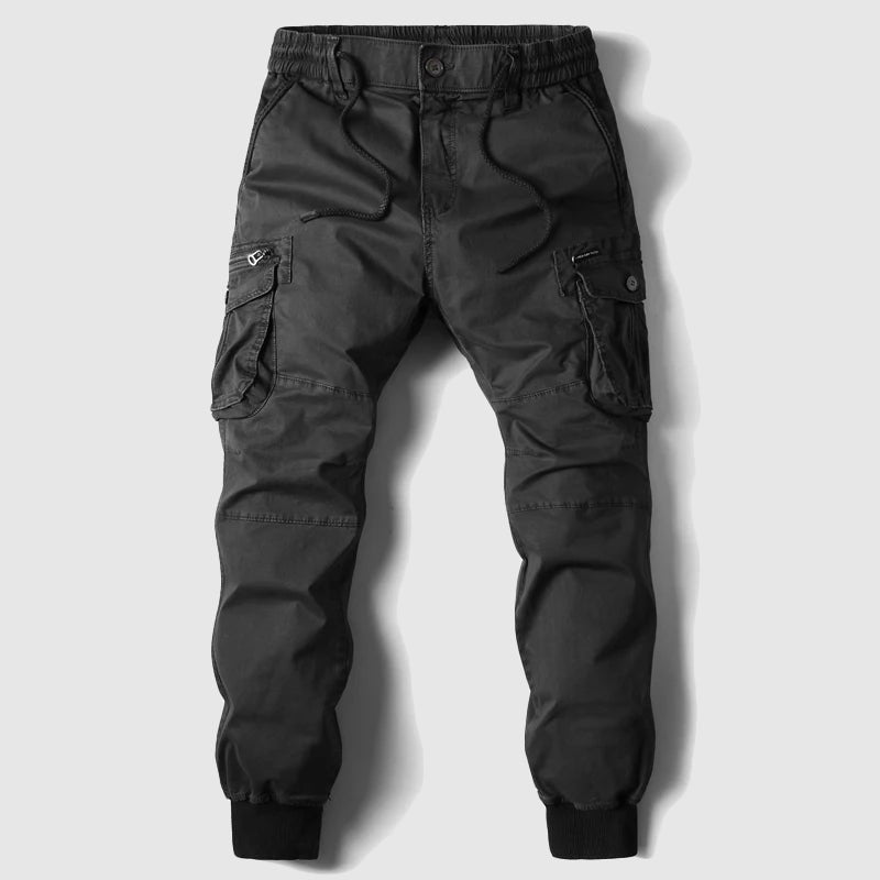 Men's Tactical Cargo Jogger Pants with Multiple Pockets - Black