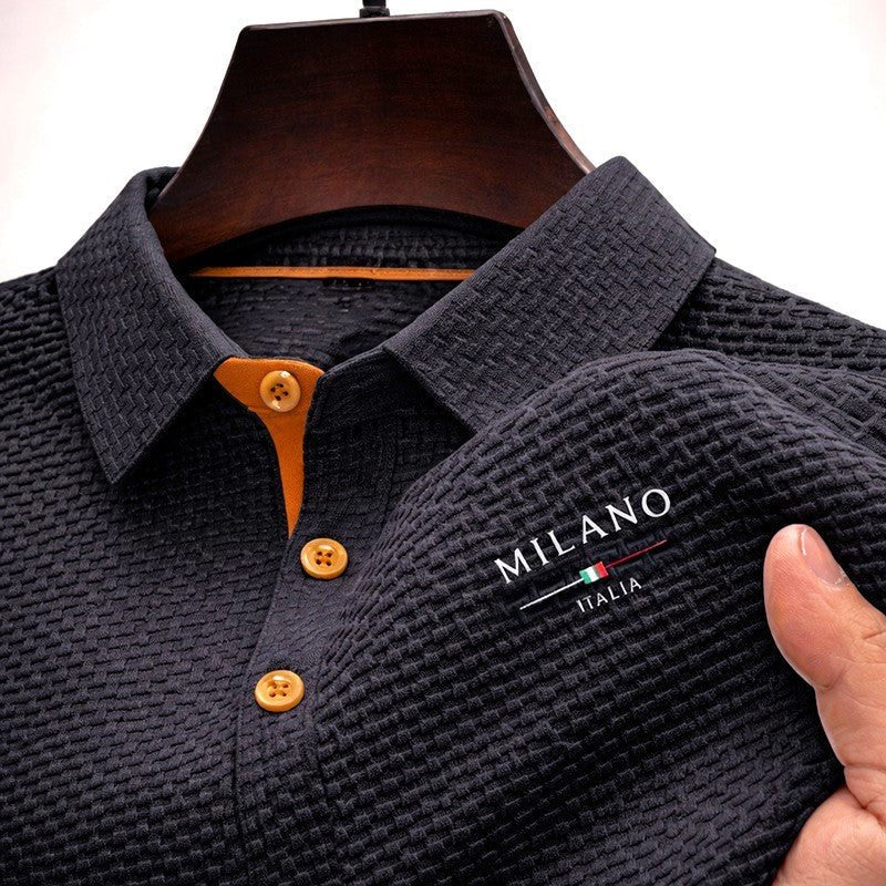 Men's Textured Button-Placket Polo Shirt - Gray