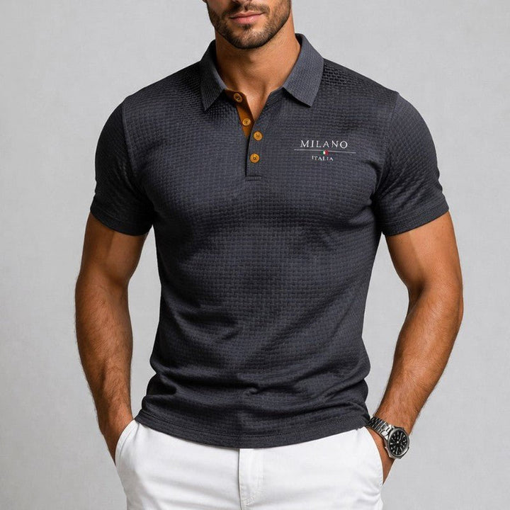 Men's Textured Button-Placket Polo Shirt