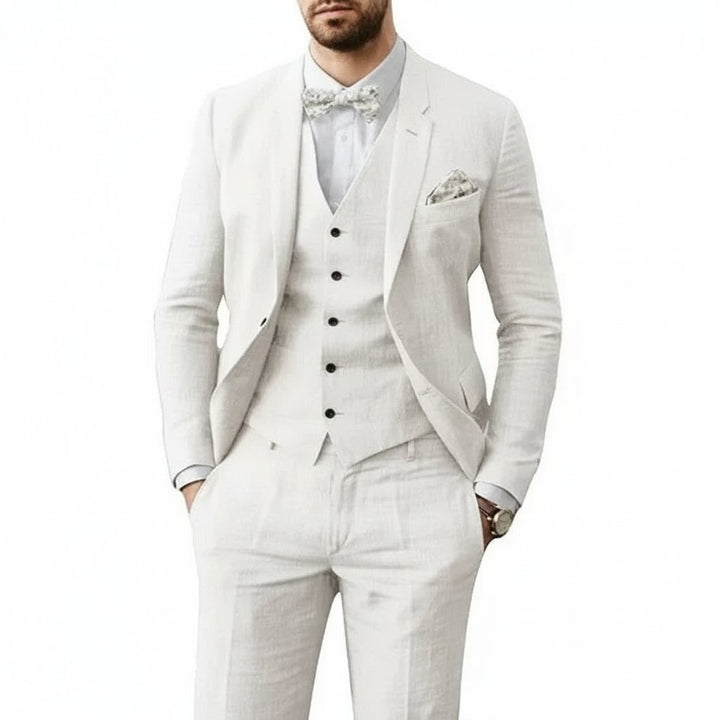 Men's Three-Piece Linen Wedding Suit - Weiß