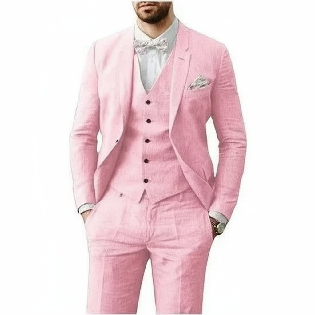 Men's Three-Piece Linen Wedding Suit - Rosa