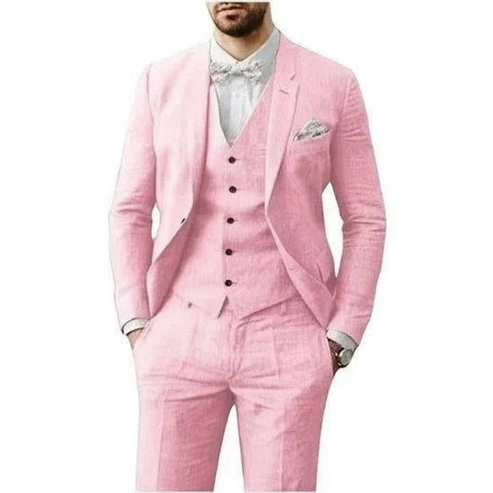 Men's Three-Piece Linen Wedding Suit - Rosa