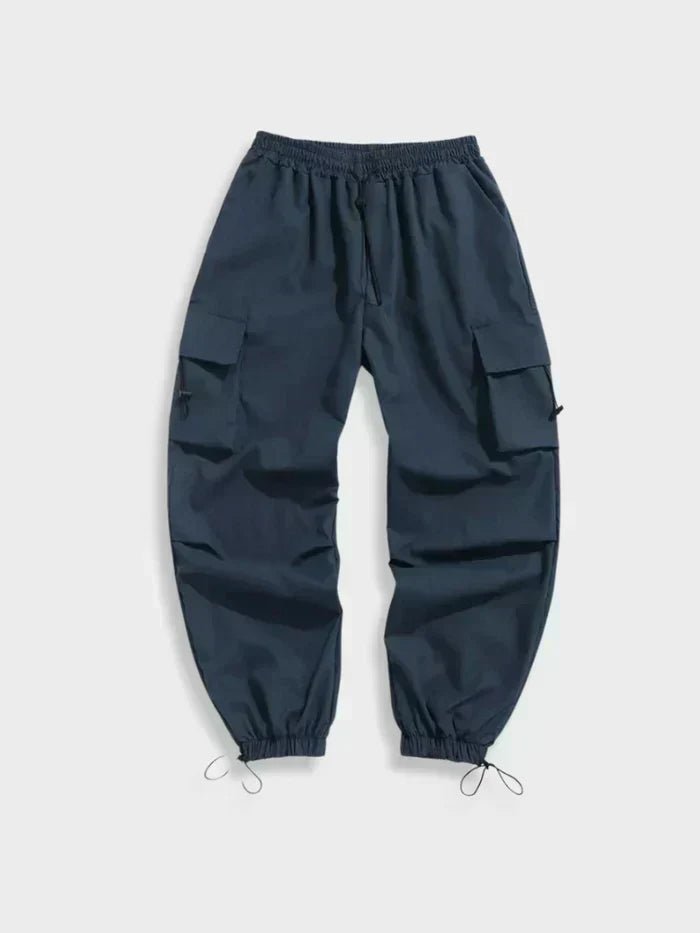 Men's Wide-Leg Elastic-Waist Drawstring Cargo Pants - Blue