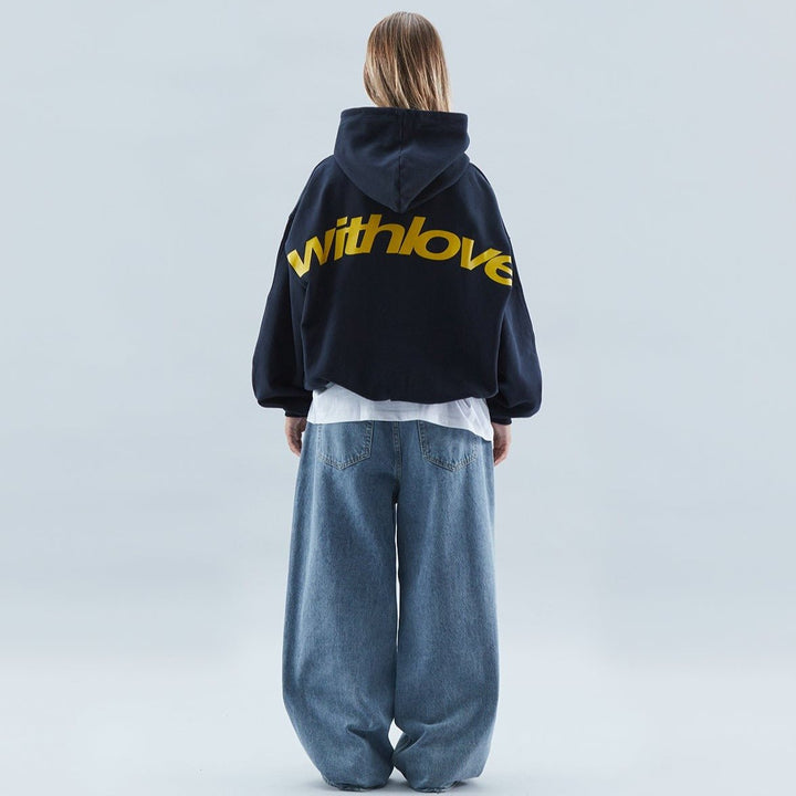 Unisex Oversized Heavyweight Cotton-Blend Pullover Hoodie - Navy