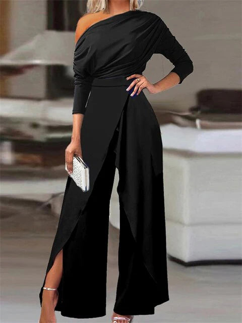 Mia | Women's Off-Shoulder Long-Sleeve Wide-Leg Jumpsuit
