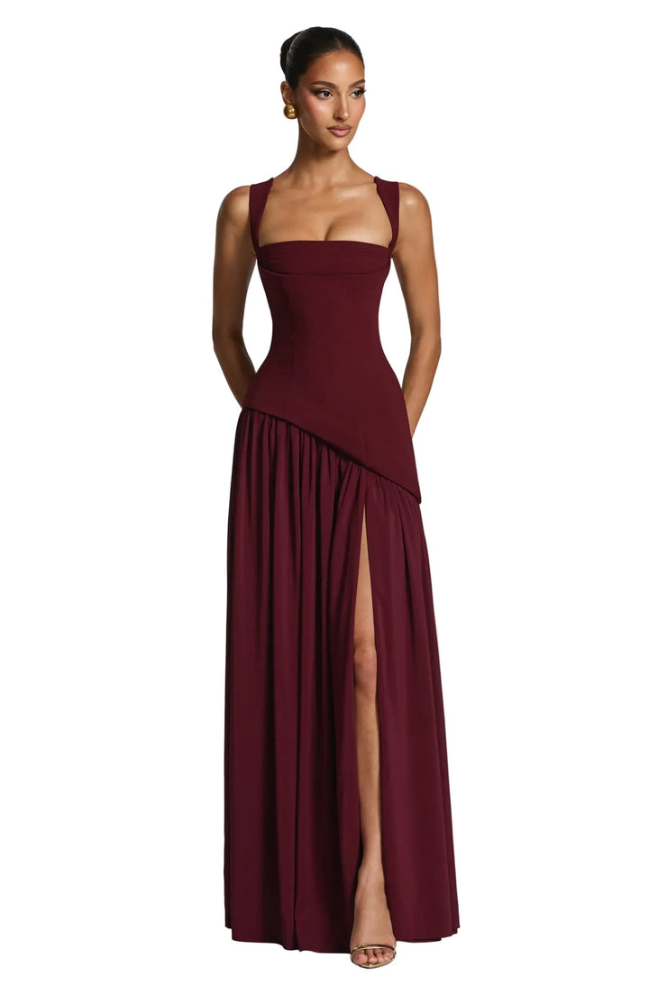 Women's A-Line Sleeveless Midi Wedding Guest Dress - Burgundy