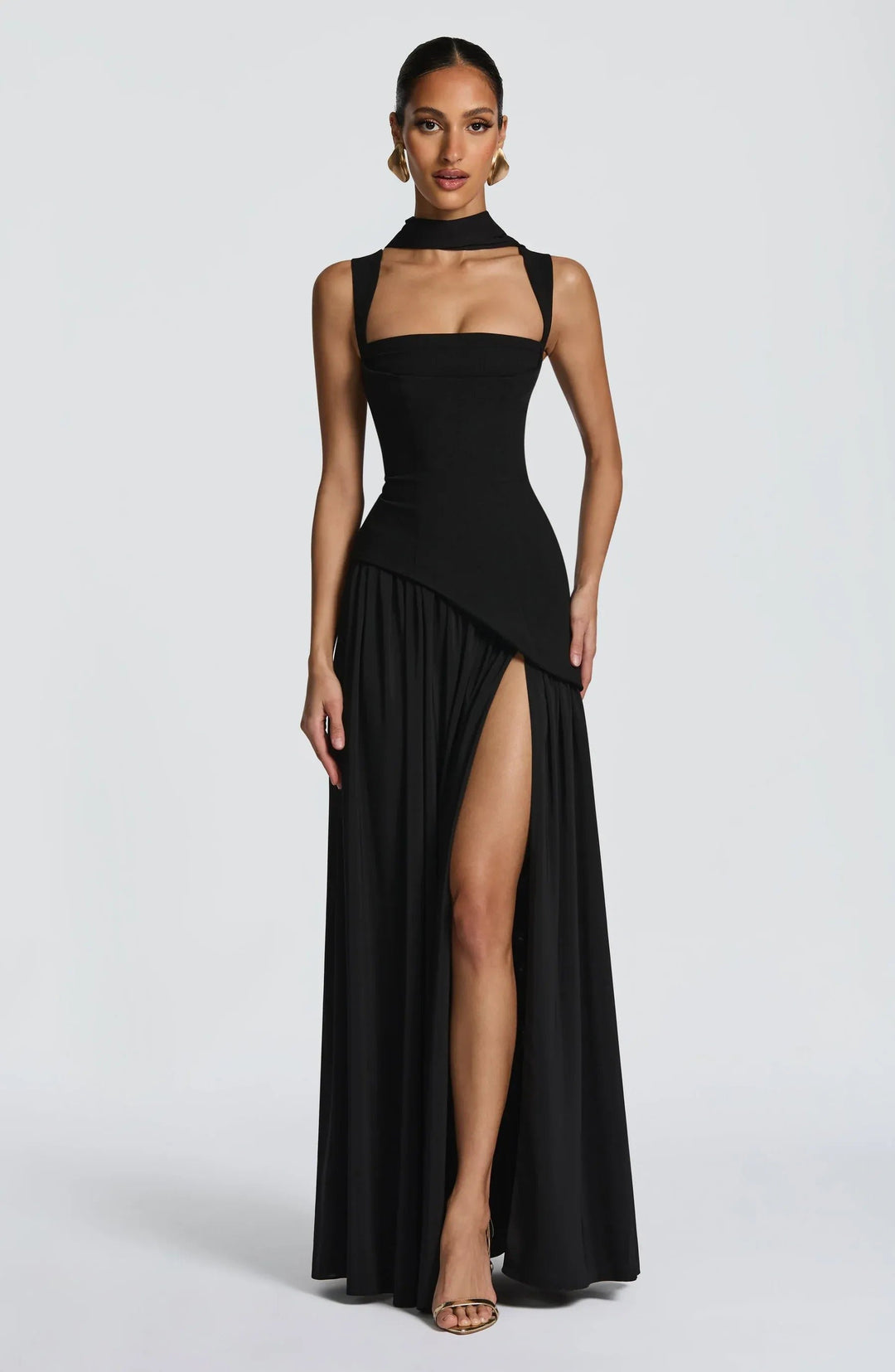 Women's A-Line Sleeveless Midi Wedding Guest Dress - Black
