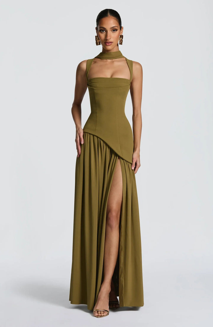 Women's A-Line Sleeveless Midi Wedding Guest Dress - Green