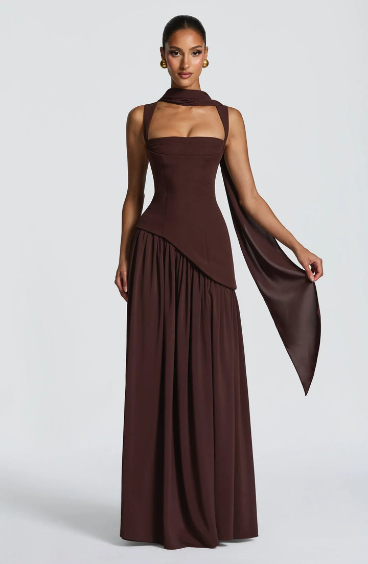 Women's A-Line Sleeveless Midi Wedding Guest Dress - Brown