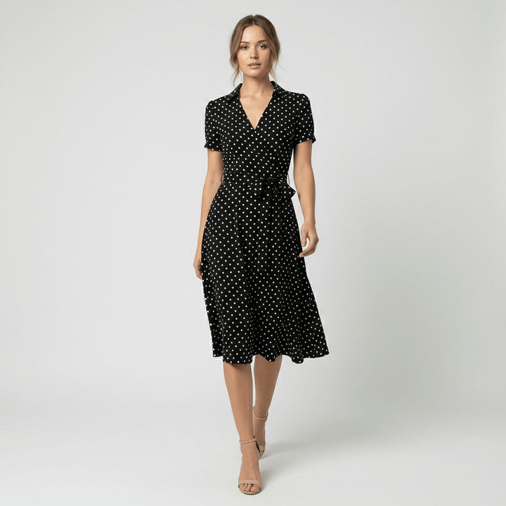 Women's A-Line Wrap-Style V-Neck Short-Sleeve Midi Dress