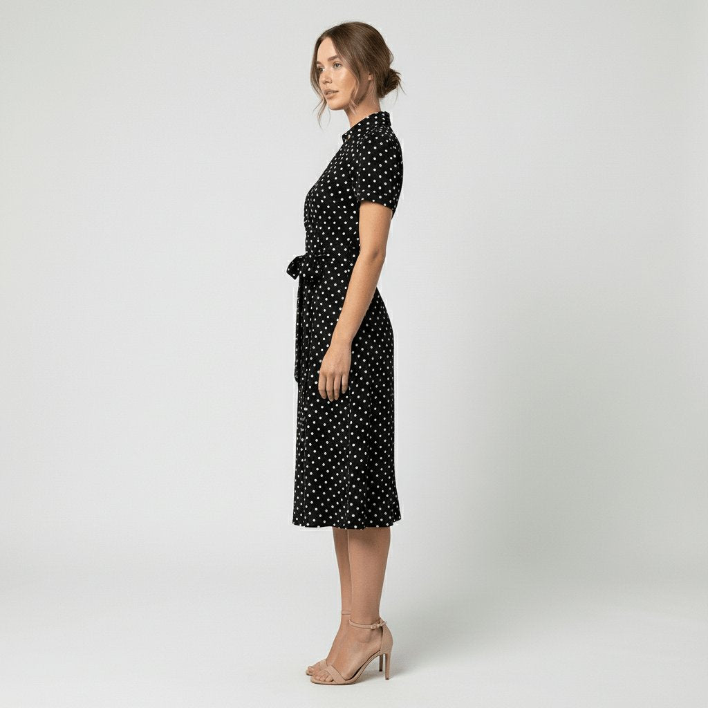 Women's A-Line Wrap-Style V-Neck Short-Sleeve Midi Dress