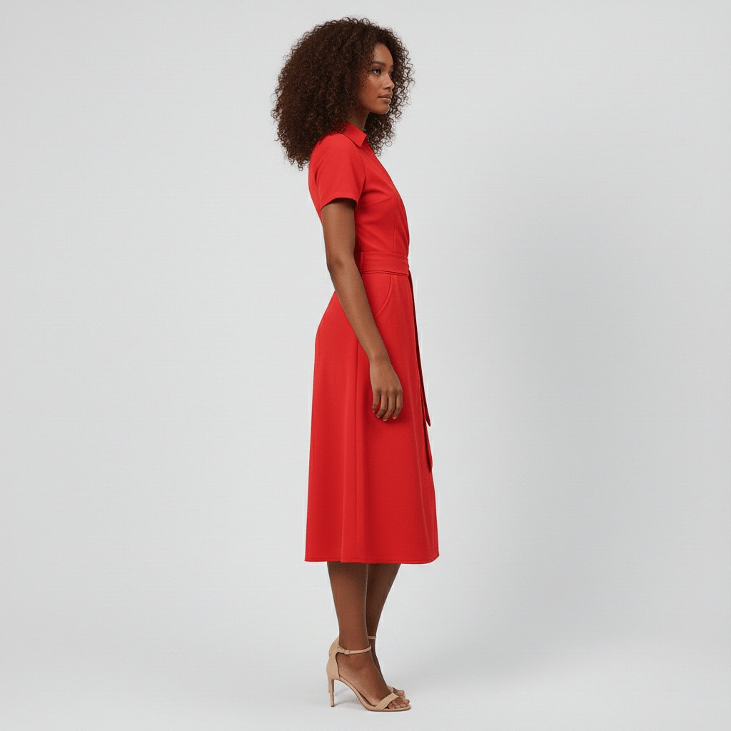 Women's A-Line Wrap-Style V-Neck Short-Sleeve Midi Dress