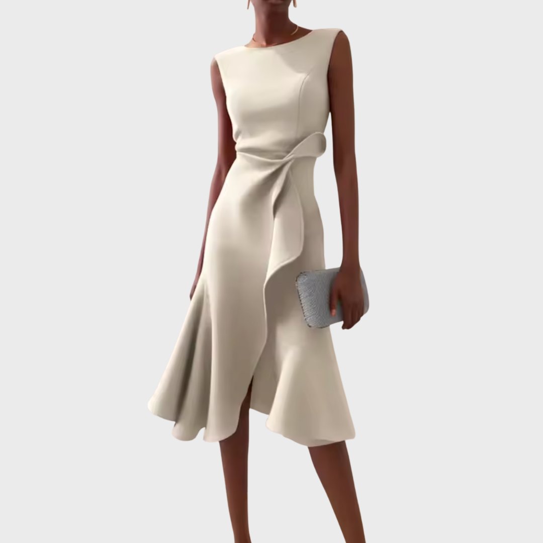 Women's Asymmetric Sleeveless Draped Midi Dress - Cream