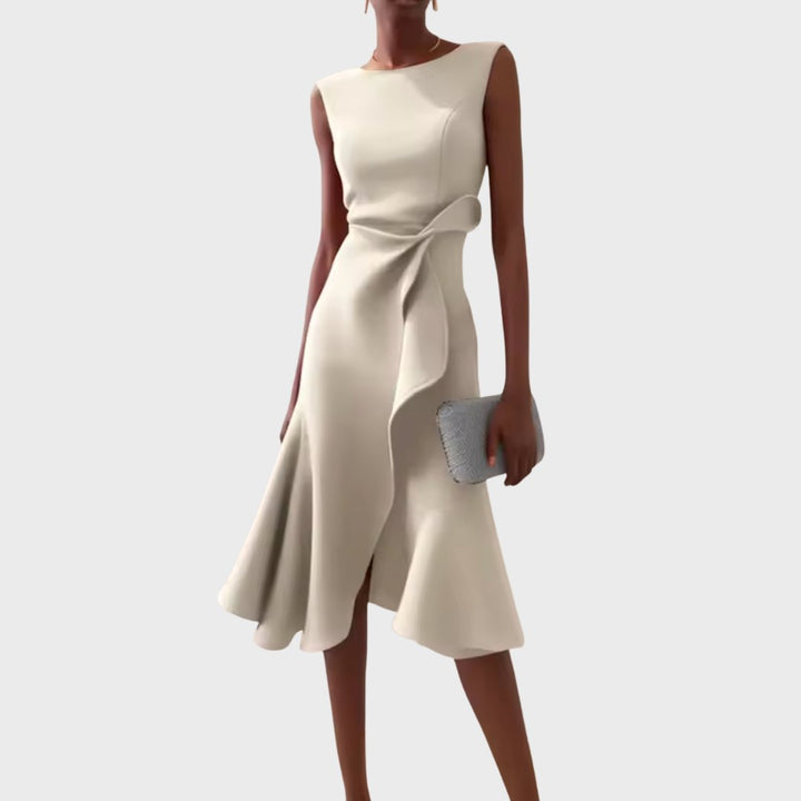 Women's Asymmetric Sleeveless Draped Midi Dress - Cream