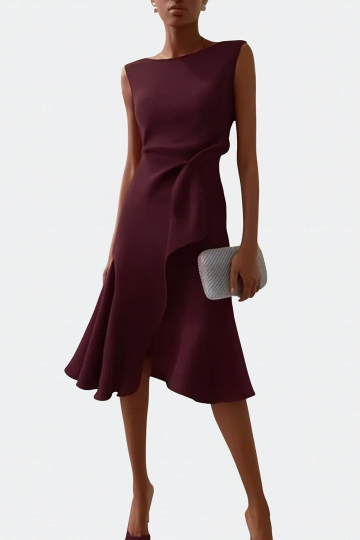Women's Asymmetric Sleeveless Draped Midi Dress - Burgundy