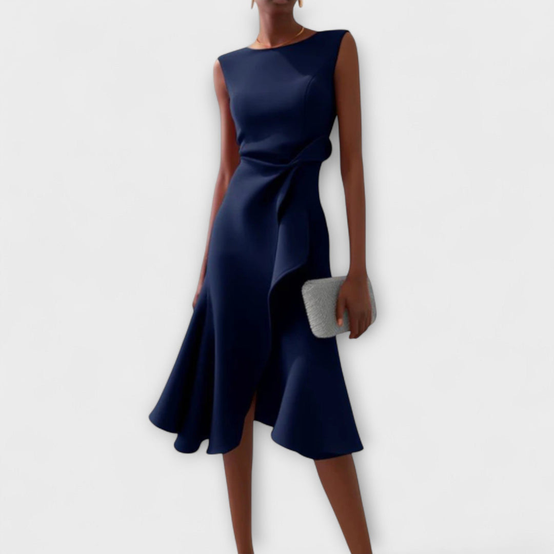Women's Asymmetric Sleeveless Draped Midi Dress - Navy Blue