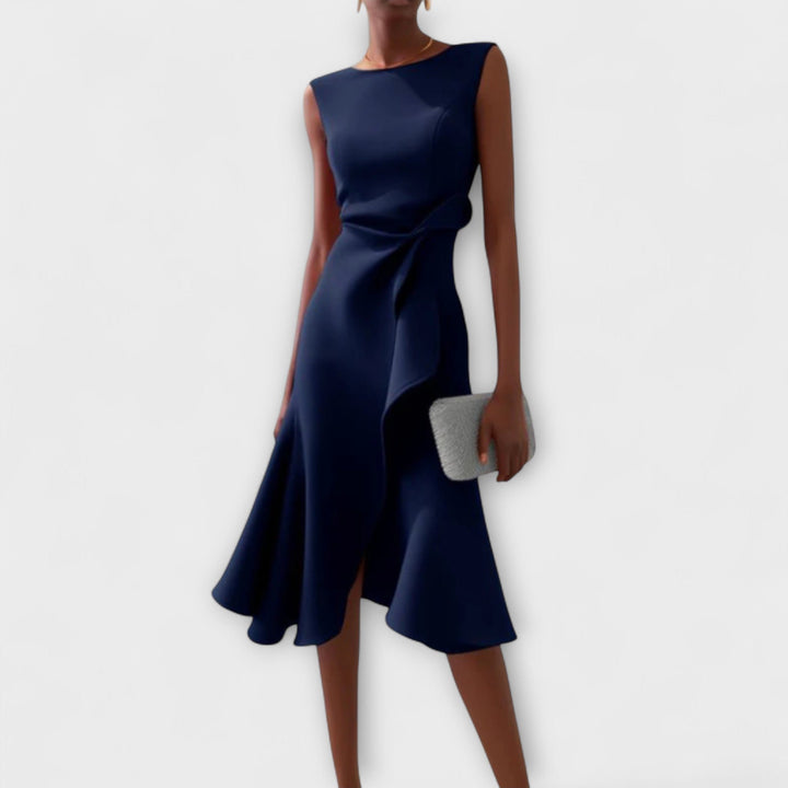 Women's Asymmetric Sleeveless Draped Midi Dress - Navy Blue