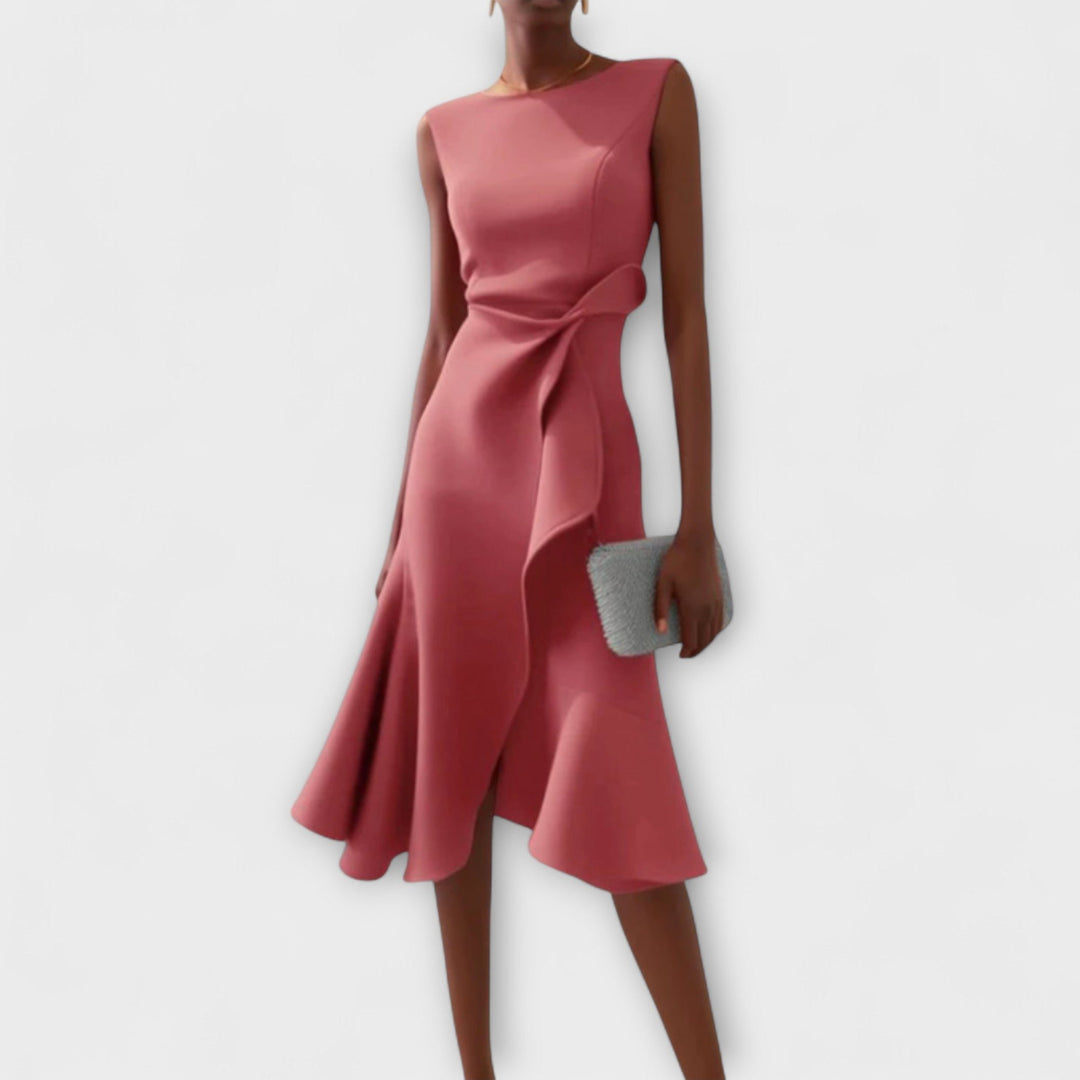 Women's Asymmetric Sleeveless Draped Midi Dress - Pink