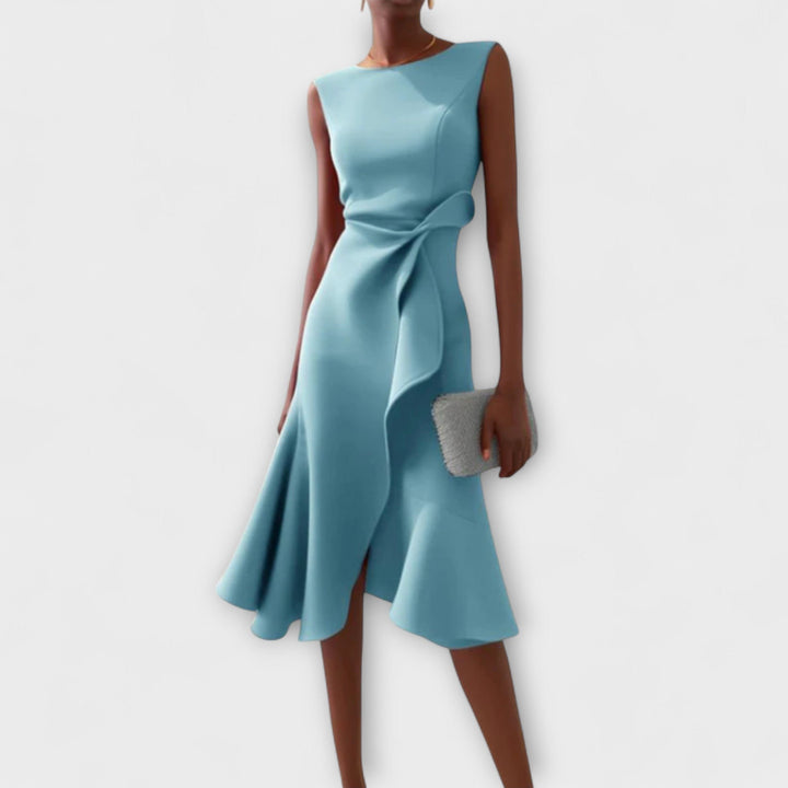 Women's Asymmetric Sleeveless Draped Midi Dress - Light Blue