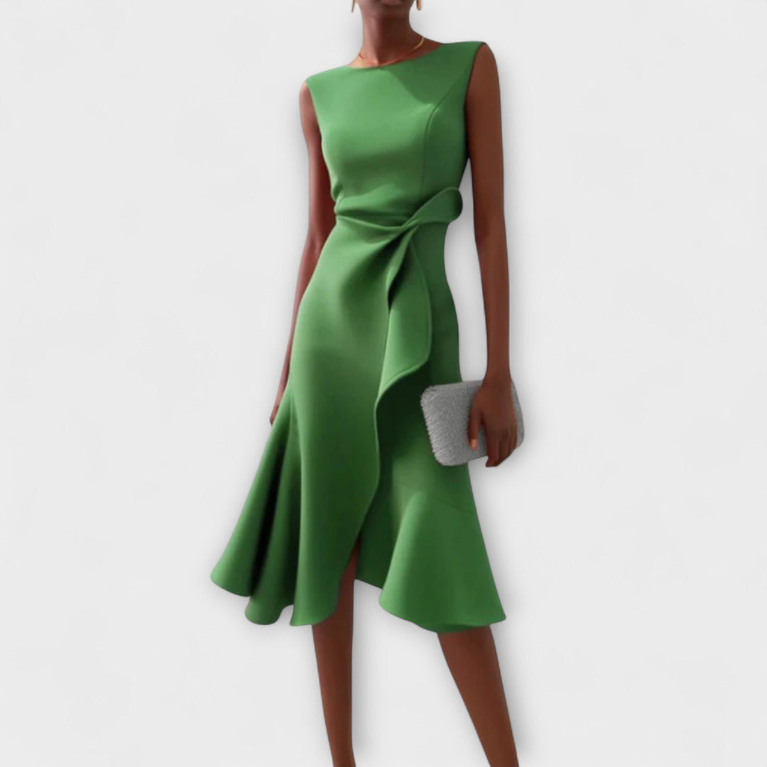 Women's Asymmetric Sleeveless Draped Midi Dress - Green