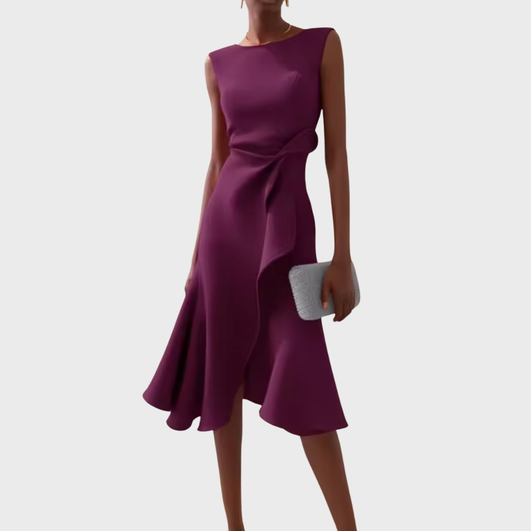 Women's Asymmetric Sleeveless Draped Midi Dress - Purple