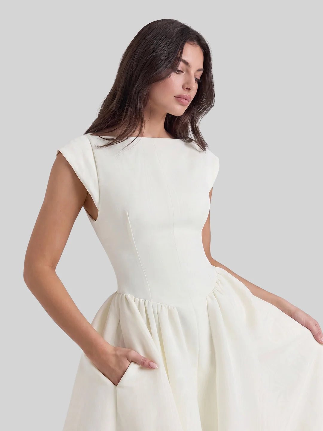 Women's Bateau Neck Cap Sleeve Satin Midi Dress