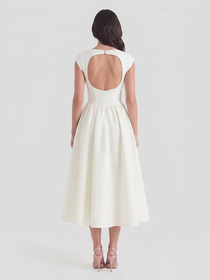 Women's Bateau Neck Cap Sleeve Satin Midi Dress
