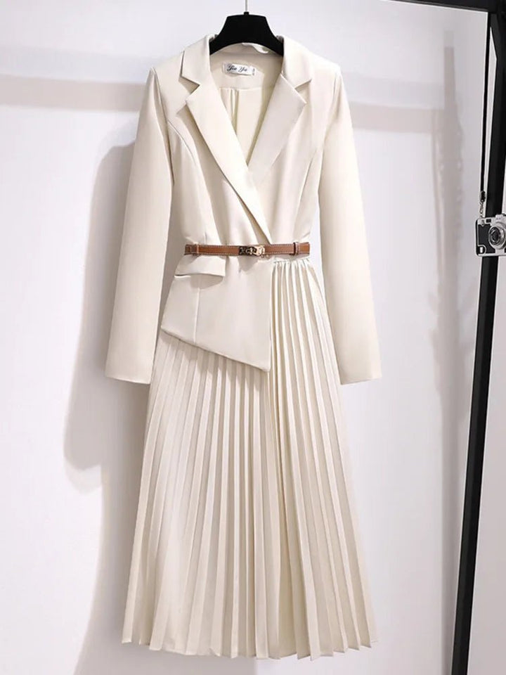 Women's Belted Blazer-Style Pleated Midi Dress