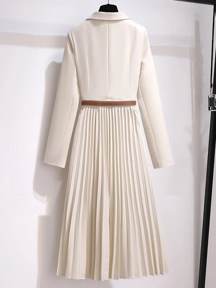 Women's Belted Blazer-Style Pleated Midi Dress