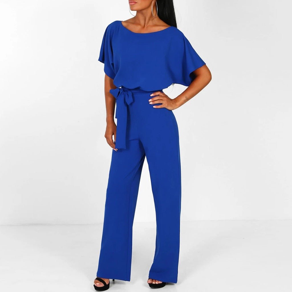 Women's Belted Wide-Leg Jumpsuit - Blue