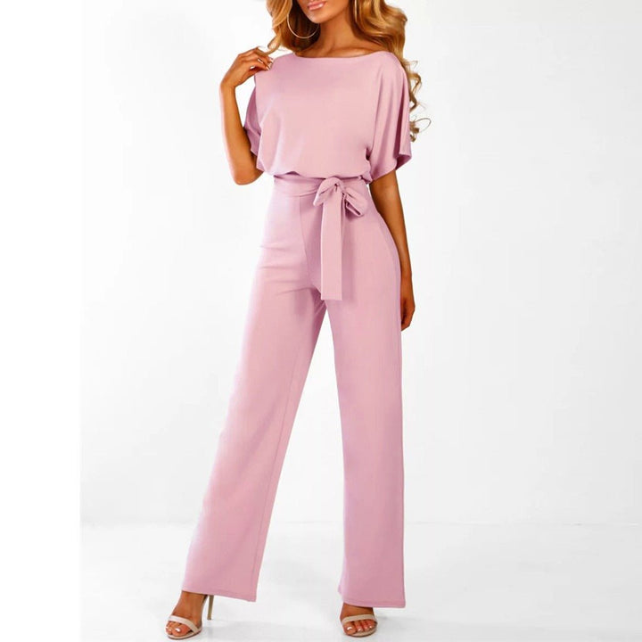 Women's Belted Wide-Leg Jumpsuit - Pink