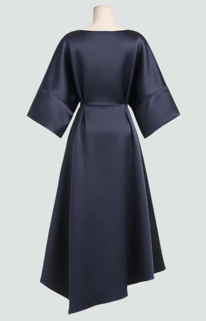 Women's Boat Neck Satin Kimono Sleeve Midi Dress