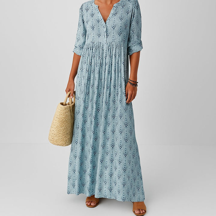 Women's Bohemian V-Neck Three-Quarter Sleeve Maxi Dress