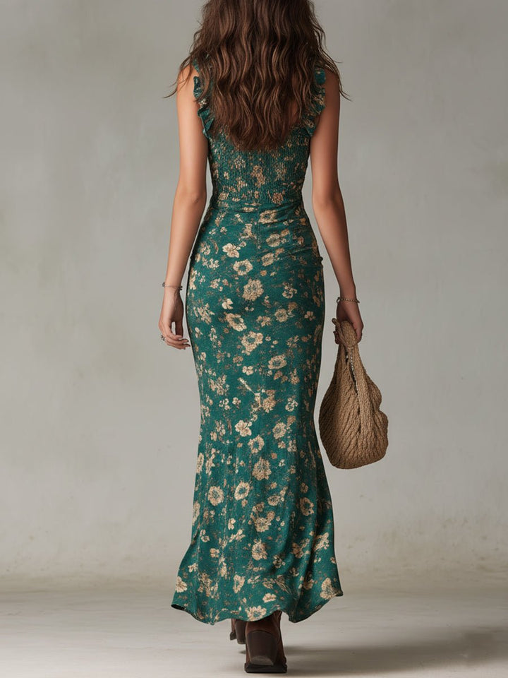 Women's Boho Floral Sleeveless Side-Slit Maxi Dress